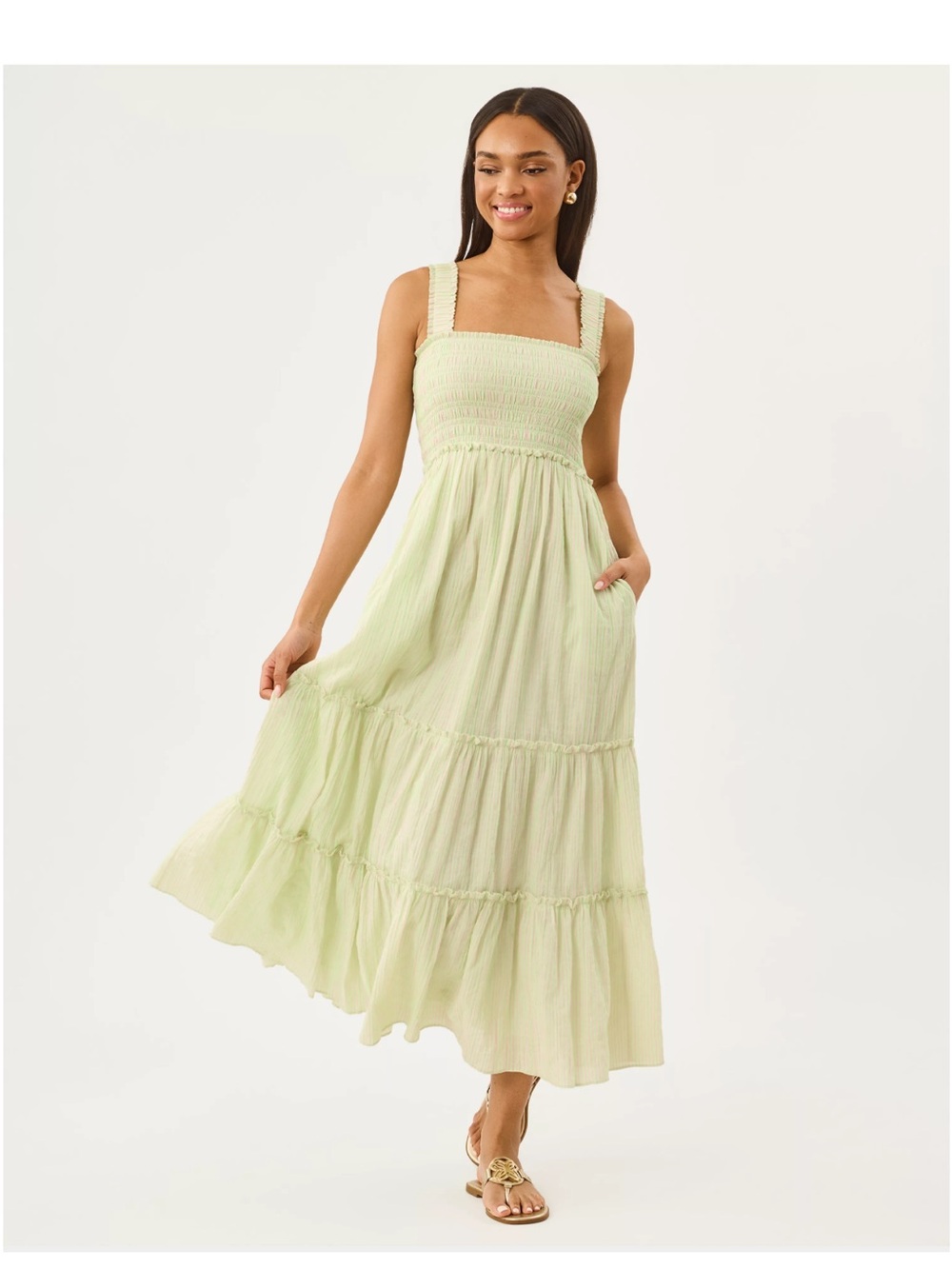 Lilly Pulitzer Pale Green Smocked Strap Maxi Dress NWT Size XL